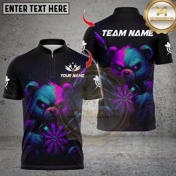 Maxcorners Darts Bear Neon Dark Style Multicolor Customized Name, Team Name 3D Shirts