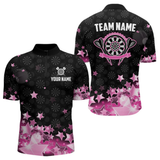 Maxcorners Funny Custom Dart Shirt For Men, Pink Black Glowing Star Pattern Darts Polo & Quarter Zip LM154