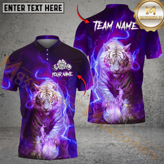 Maxcorners Lightning Tiger Golf Polo Shirt, Customized Name & Team Name 3D Shirts (4 Colors)