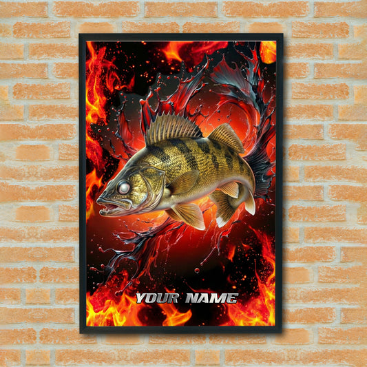 Maxcorners Walleye Fishing Fire Splash Fury Style Personalized Name 3D Poster