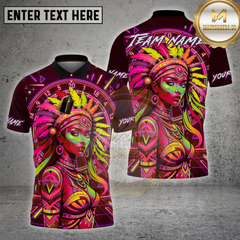 Maxcorners Darts Shirts Dartboard Neon Native American Woman Colorful Tribal Design Multi Options Personalized Name, Team Name 3D Shirt