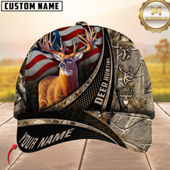 Maxcorners Hunting Deer USA Falg Camouflage Multicolor Personalized Name 3D Cap