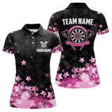 Maxcorners Funny Custom Dart Shirt For Men, Pink Black Glowing Star Pattern Darts Polo & Quarter Zip LM154