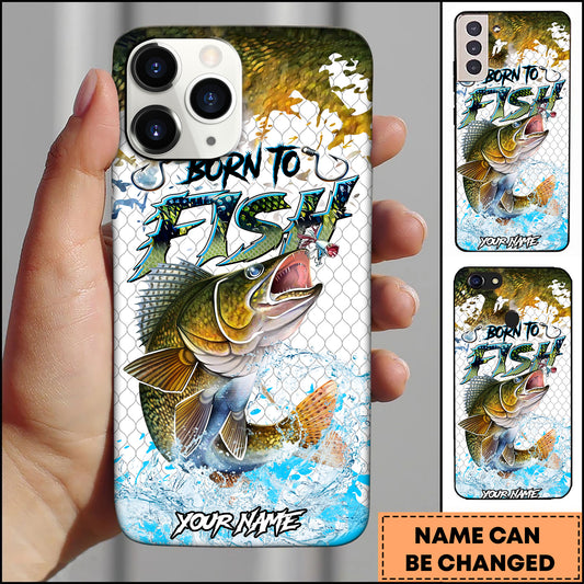 Maxcorners Walleye Fishing Born To Fish Water Splash Personalized Name 3D Phone Case
