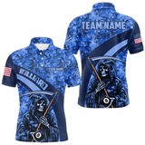 Maxcorners Personalized Death Skeleton Blue Camo Billiard Shirts For Men Custom Military Billiard Jerseys LM105