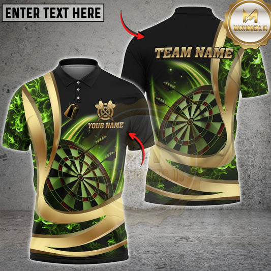 Maxcorners Darts Luxury Gold Flame Dartboard Premium Multicolor Customized Name, Team Name 3D Shirts