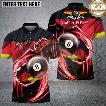 Maxcorners Billiards Germany Flag 8 Ball Red Lightning Swirl Personalized Name 3D Unisex Shirt