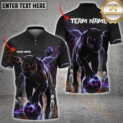 Maxcorners Bowling Panther Thunder Multicolor Customized Name, Team Name 3D Polo Shirt
