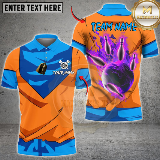 Maxcorners Bowling Energy Flame Strike Multicolor Customized Name, Team Name 3D Shirts