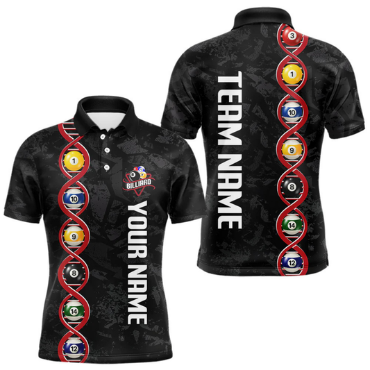 Maxcorners DNA Billiard Shirts For Men Custom Funny Pool Balls Billiard Jerseys Team Polo & Quarter Zip LM064