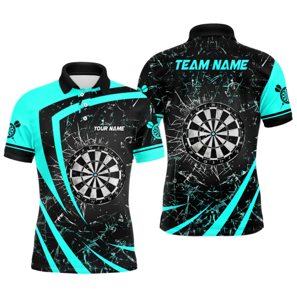 Maxcorners Personalized Turquoise Break Glass Dart Shirts For Men Custom Funny Dart Jerseys Polo & 1/4 Zip LM154