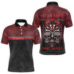 Maxcorners Custom Men's Darts Shirt With Blood Skull Holding Dartboard, Darts Jersey LM2404