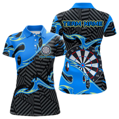 Maxcorners Custom Black And Blue Tribal Flame Dart Shirts For Men, Darts Team Jerseys Polo & Quarter Zip LM0705