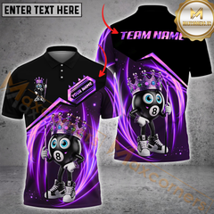 Maxcorners Funny Crowned Eight-Ball Billiard Jersey Multicolor Option Customized Name, Team Name 3D Polo Shirt
