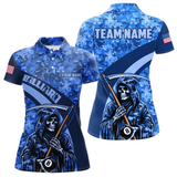 Maxcorners Personalized Death Skeleton Blue Camo Billiard Shirts For Men Custom Military Billiard Jerseys LM105