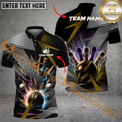 Maxcorners Ball And Pins Basic Thunder Bowling Jersey Multicolor Options Personalized Name, Team Name 3D Shirt