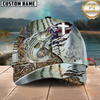 Maxcorners Fishing American Flag & Cross Design With Camo Detail Multicolor Personalized Name 3D Cap (8 Breeds)
