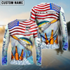 Maxcorners Fishing American Flag Bear Sun Protection Personalized Name, Team Name Long Sleeve Shirt