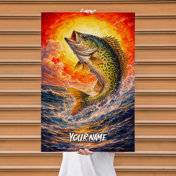 Maxcorners Crappie Fishing Inferno Ocean Splash Style Personalized Name 3D Poster
