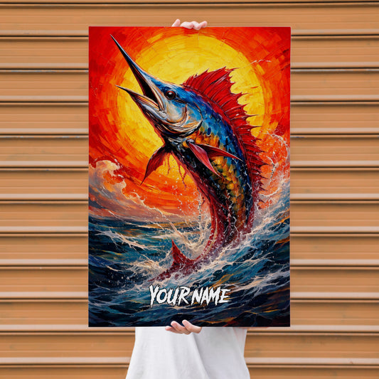 Maxcorners Blue Marlin Fishing Firestorm Sea Power Style Personalized Name 3D Poster