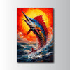 Maxcorners Blue Marlin Fishing Firestorm Sea Power Style Personalized Name 3D Poster