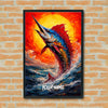 Maxcorners Blue Marlin Fishing Firestorm Sea Power Style Personalized Name 3D Poster