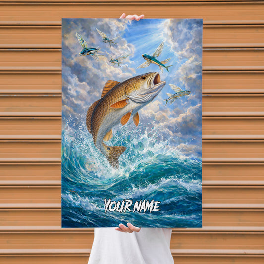 Maxcorners Redfish Fishing Ocean Break Sky Style Personalized Name 3D Poster