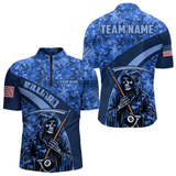 Maxcorners Personalized Death Skeleton Blue Camo Billiard Shirts For Men Custom Military Billiard Jerseys LM105