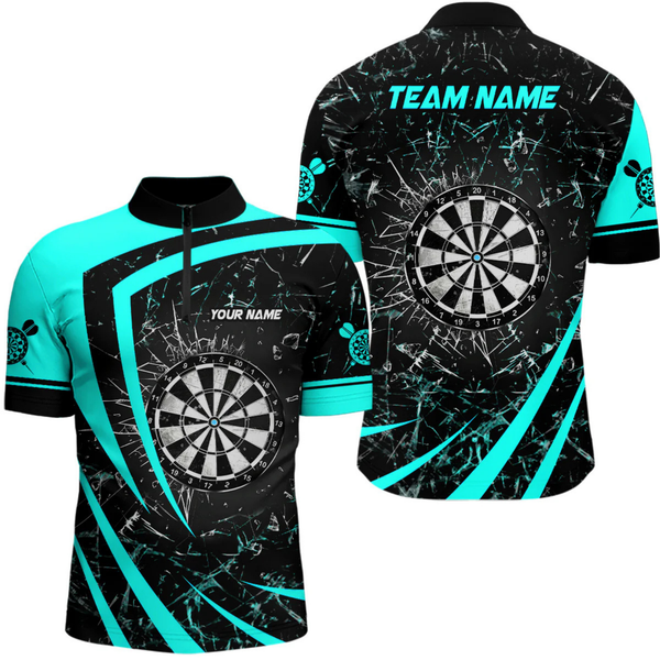 Maxcorners Personalized Turquoise Break Glass Dart Shirts For Men Custom Funny Dart Jerseys Polo & 1/4 Zip LM154