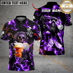 Maxcorners Grim Reaper Lightning Golf Polo Shirt, Customized Name, Team Name 3D Shirts (4 Colors)