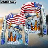 Maxcorners Marlin Fishing American Flag Bear Pattern Sun Protection Personalized Name, Team Name Long Sleeve Shirt