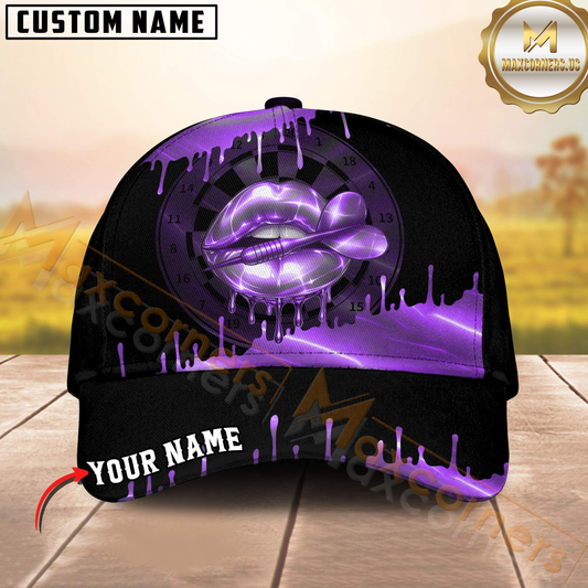 Maxcorners Darts Neon Holographic Lips Dartboard Multicolor Option Personalized Name 3D Cap