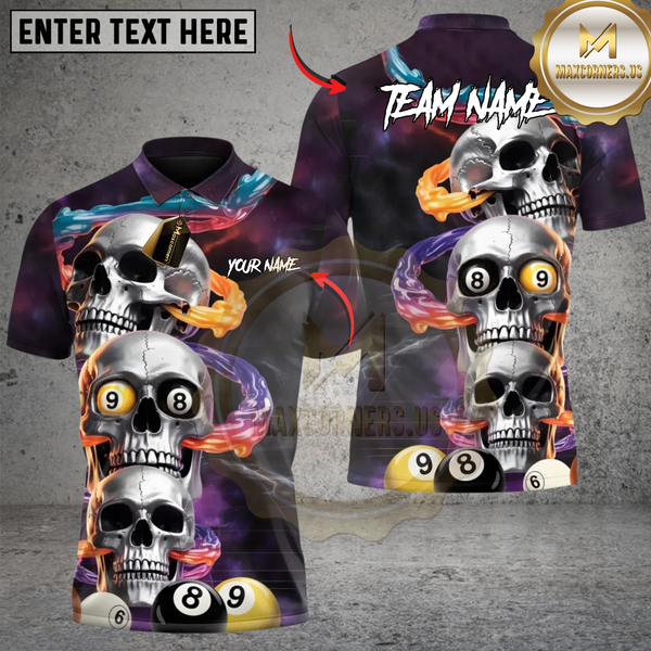 Maxcorners Dark Skull 8 Ball 9 Ball Billiards Personalized Name 3D Unisex Shirt