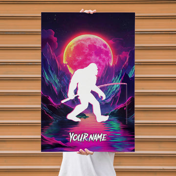 Maxcorners Fishing Neon Moon Bigfoot Silhouette Personalized Name 3D Poster