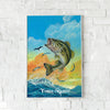 Maxcorners Bass Fishing Jumping Ocean Sunset Illustration Personalized Name 3D Poster