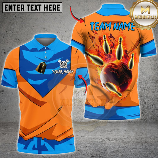 Maxcorners Bowling Energy Flame Strike Multicolor Customized Name, Team Name 3D Shirts
