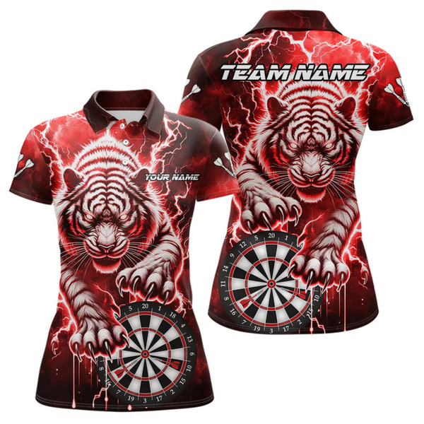 Maxcorners Personalized Thunder Lightning Tiger Dart Shirts For Men Custom 3D Dart League Team Jersey|Red LM064