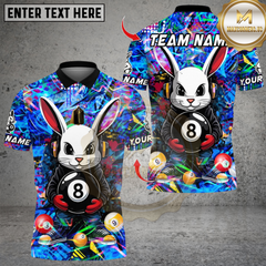 Maxcorners Billiard Cool Bunny With 8 Ball Pool Multicolor Customized Name, Team Name 3D Shirt