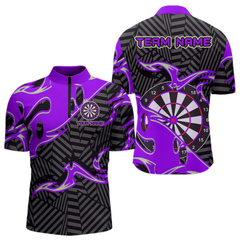 Maxcorners Custom Black And Purple Tribal Flame Dart Shirts For Men, Darts Team Jerseys Polo & Quarter Zip LM0705