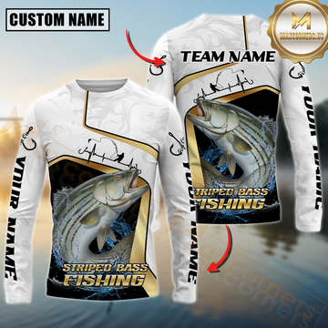 Maxcorners White Marble & Gold Trim Mahi Mahi Splash Heartbeat Line Personalized Name, Team Name 3D Long Sleeve Shirt