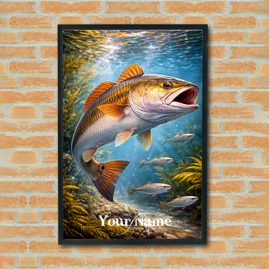 Maxcorners Bass Fishing Underwater Action Scene Personalized Name 3D Poster