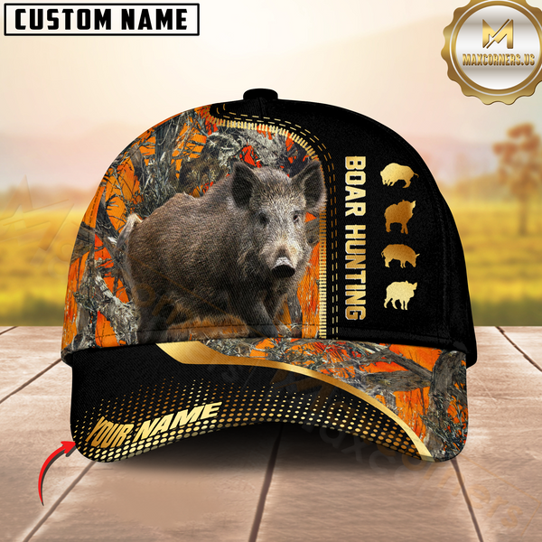 Maxcorners Golden Hunting Orange Camouflage Personalized Name 3D Cap (Multioption)