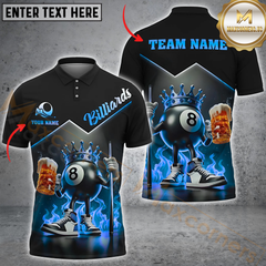 Maxcorners Billiards King Shirt – 8-Ball with Crown Multicolor Personalized 3D Shirt, Royal 8-Ball with Beer & Fire Shirt
