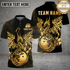 Maxcorners Bowling Shirt Golden Dragon Tribal Geometric Design Multioptions Personalized Name, Team Name 3D Shirt (4 Colors)