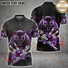Maxcorners Bowling Panther Strike Multicolor Customized Name, Team Name 3D Polo Shirt