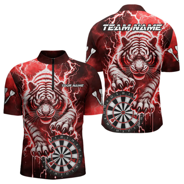 Maxcorners Personalized Thunder Lightning Tiger Dart Shirts For Men Custom 3D Dart League Team Jersey|Red LM064