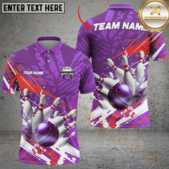 Maxcorners Bowling Patriot Strike Personalized Name Men And Women 3D Polo Shirt Custom Bowling Team Jersey (4 Colors)