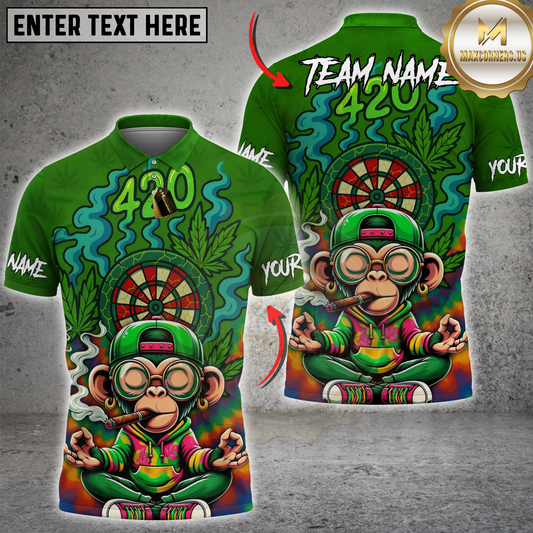 Maxcorners Darts 420 Funny Monkey Champion Personalized Name 3D Unisex Shirt