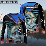 Maxcorners Salmon Fishing Blue Brocade Pattern Sun Protection Personalized Name, Team Name Long Sleeve Shirt