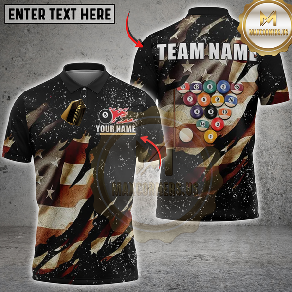 Maxcorners Billiards American Flag with Triangle Rack Balls Personalized Name 3D Unisex Shirt